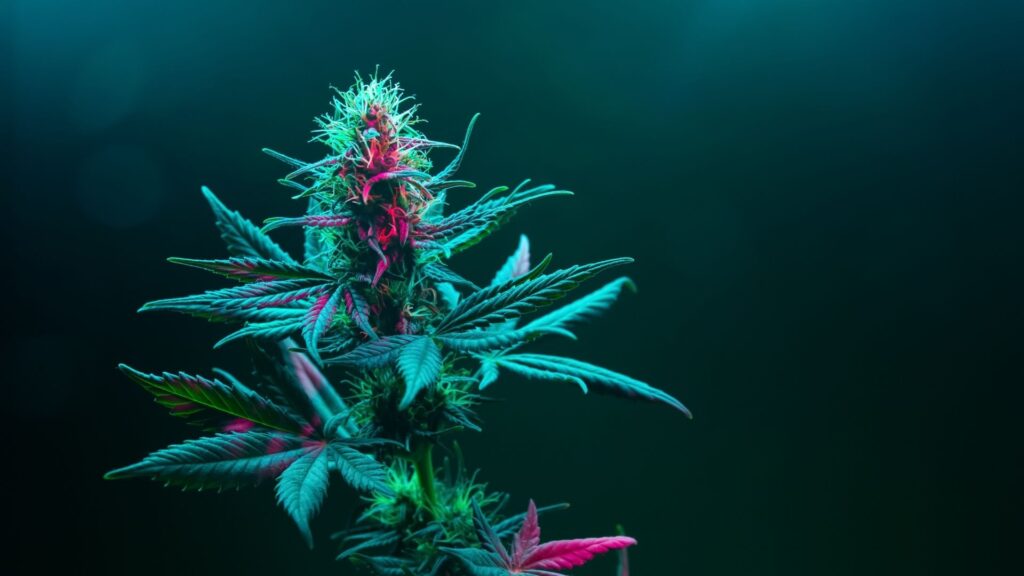 Cannabis plant under a black light